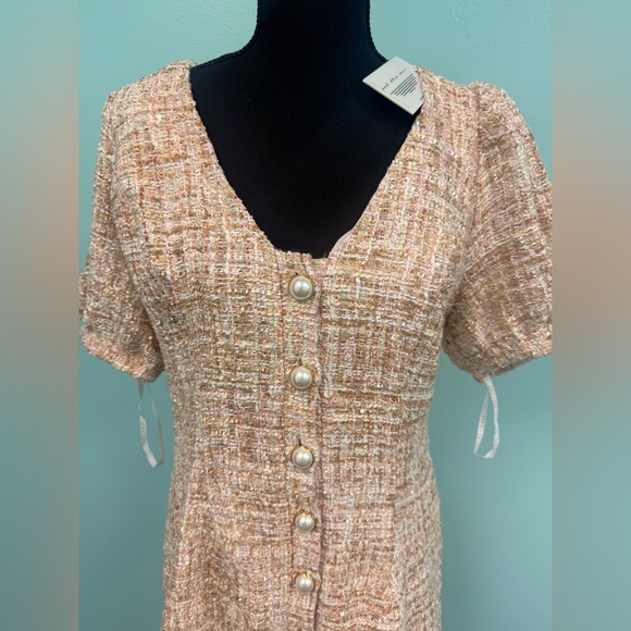 Foxiedox Puff-Sleeve Tweed Sheath Dress Blush L & XL - Picture 3 of 8